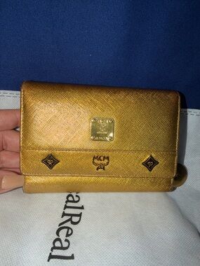 MCM Metallic Gold Compact Logo Wallet